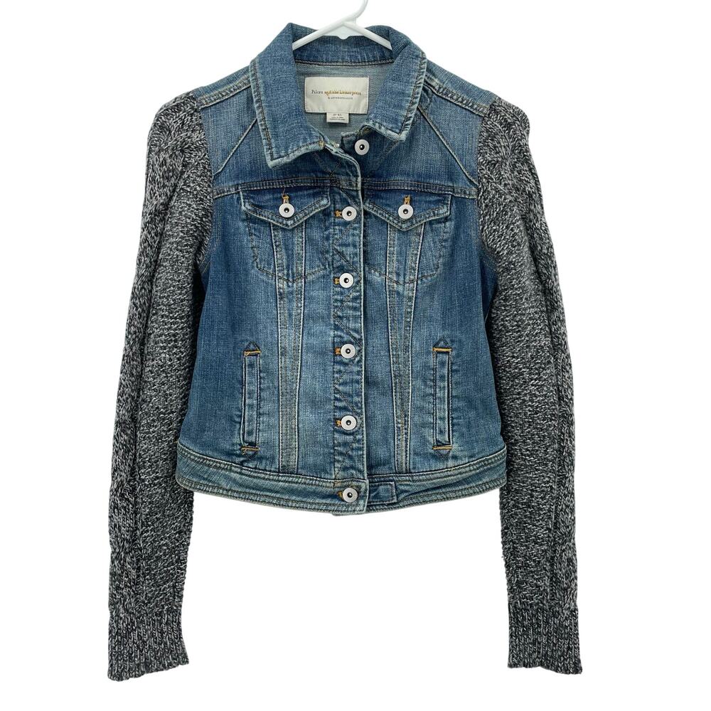 Anthropologie Pilcro  Denim Jacket With Knit Long‎ Sleeves, Sz. XS Y2K School